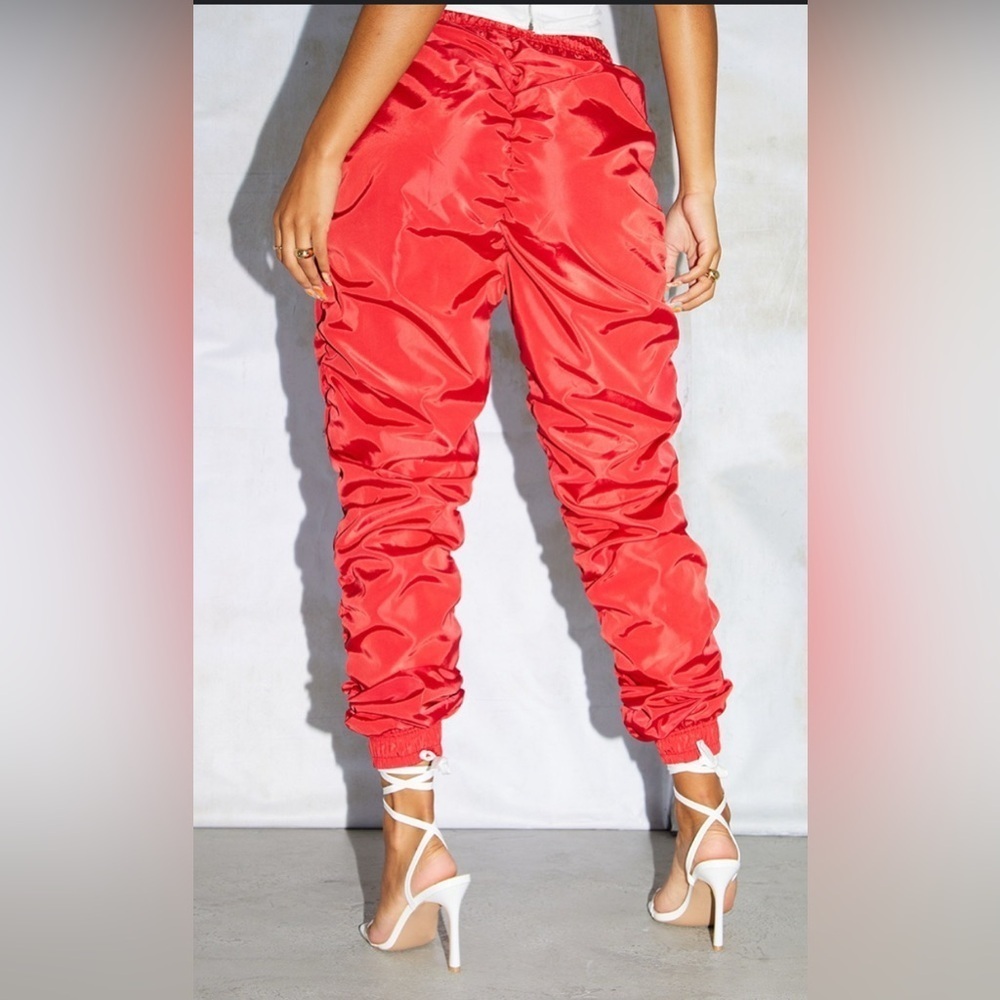 Red Shell Ruched Drawstring Joggers - Size 8